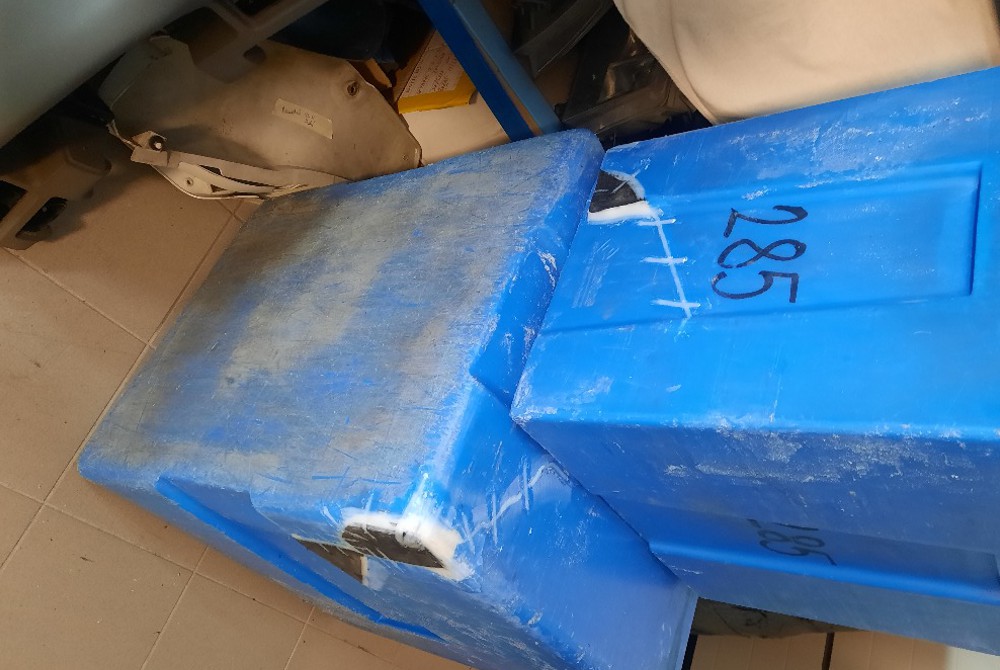 Photo gallery, repair of holes in frozen goods crates